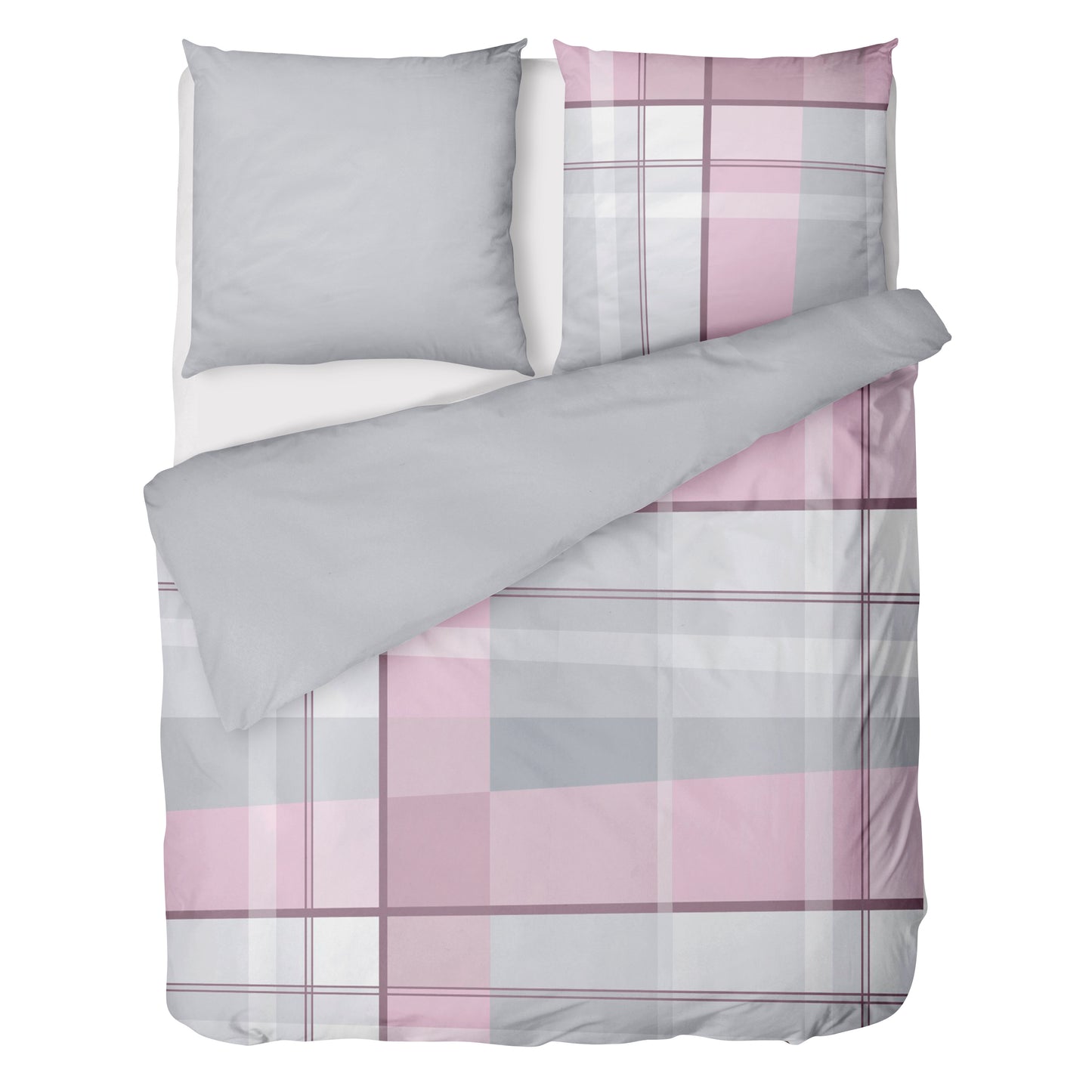Biber Bettwäsche-Set 135x200cm Kariert in Rosa Grau