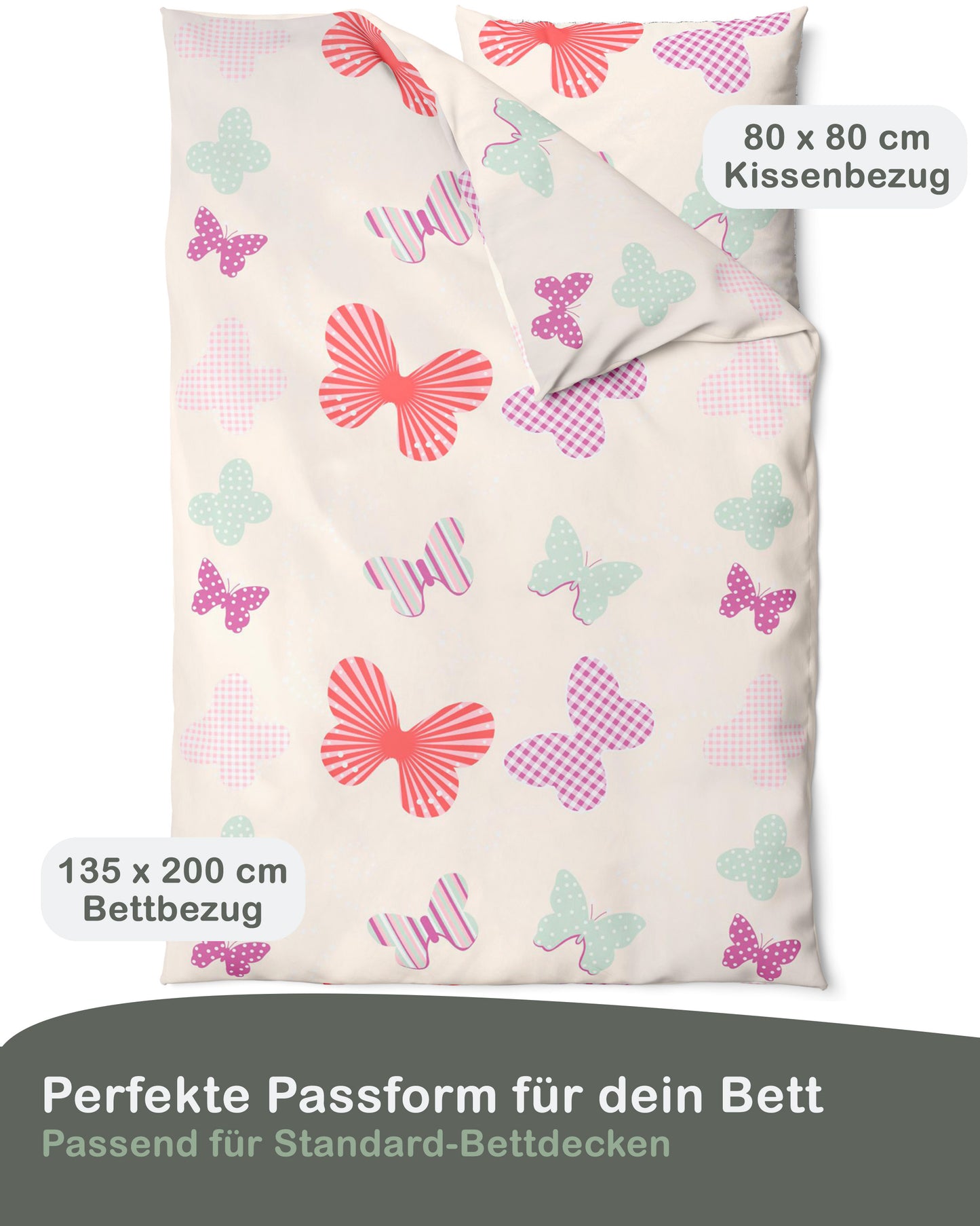 Renforce Bettwäsche-Set 135x200cm Schmetterling in Creme Rosa