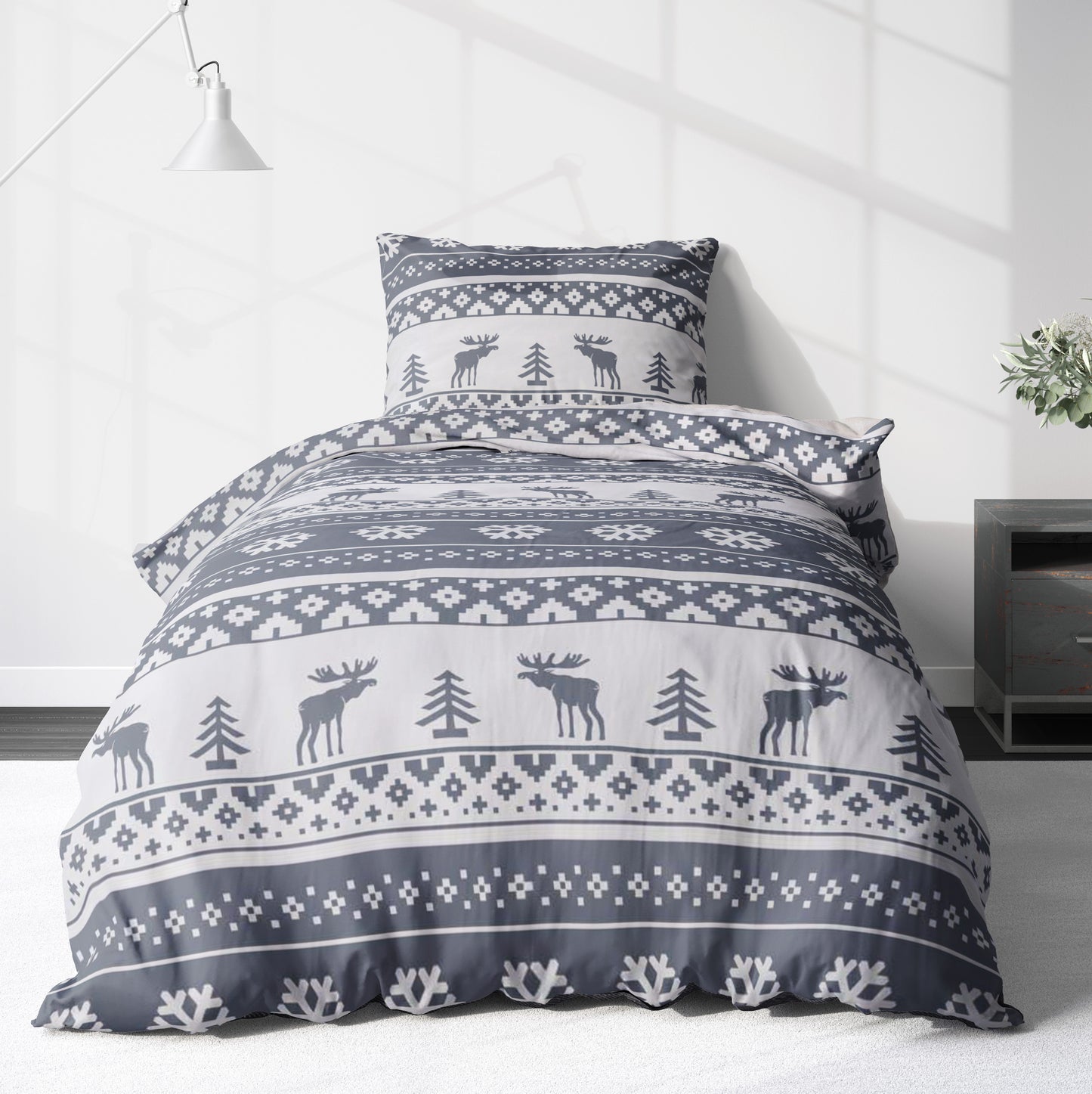 Biber Bettwäsche-Set 155x220cm Weihnachten in Grau Weiß