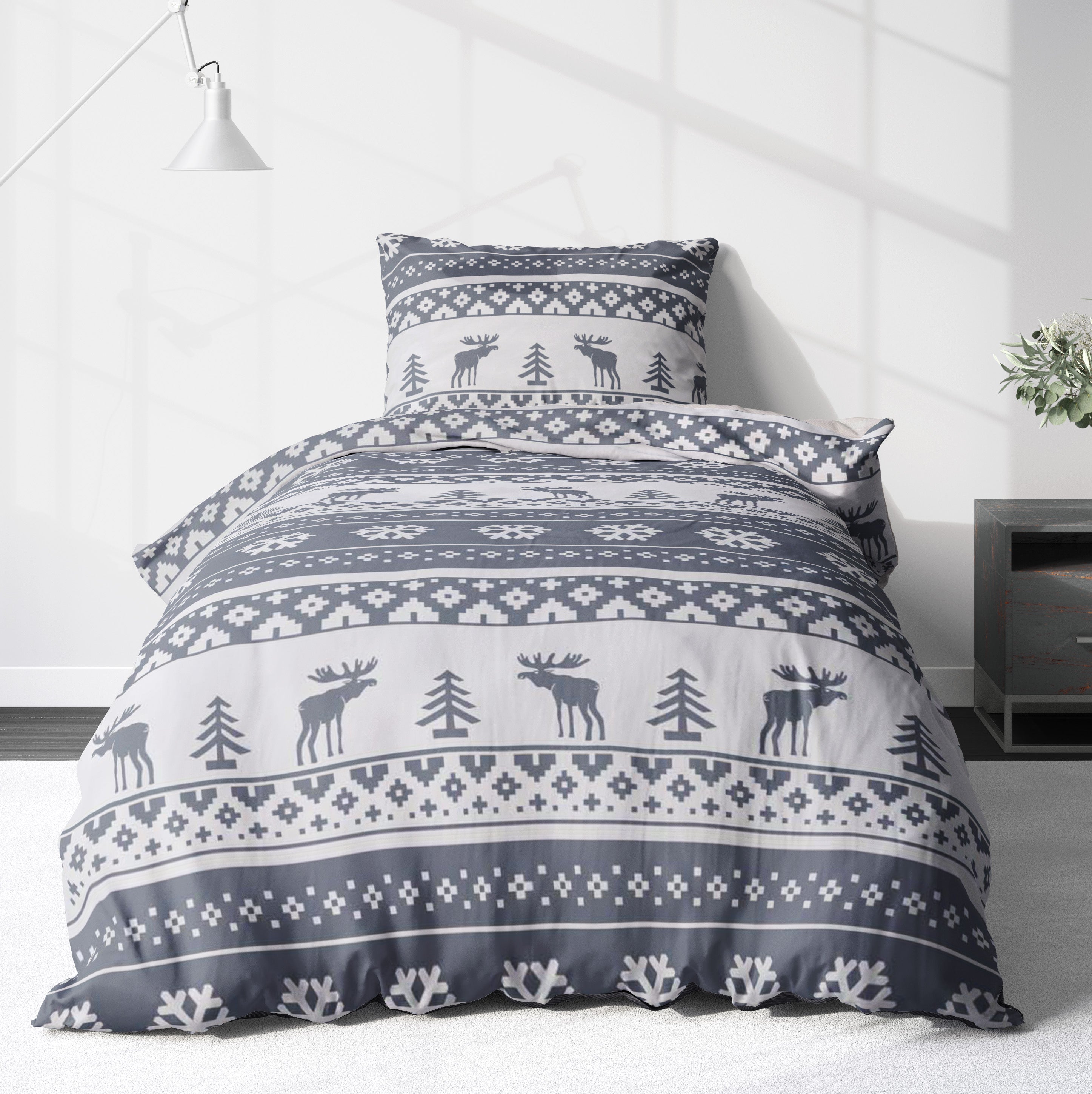 Biber Bettwäsche-Set 135x200cm Christmas in Grau Weiß – LINKHOFF