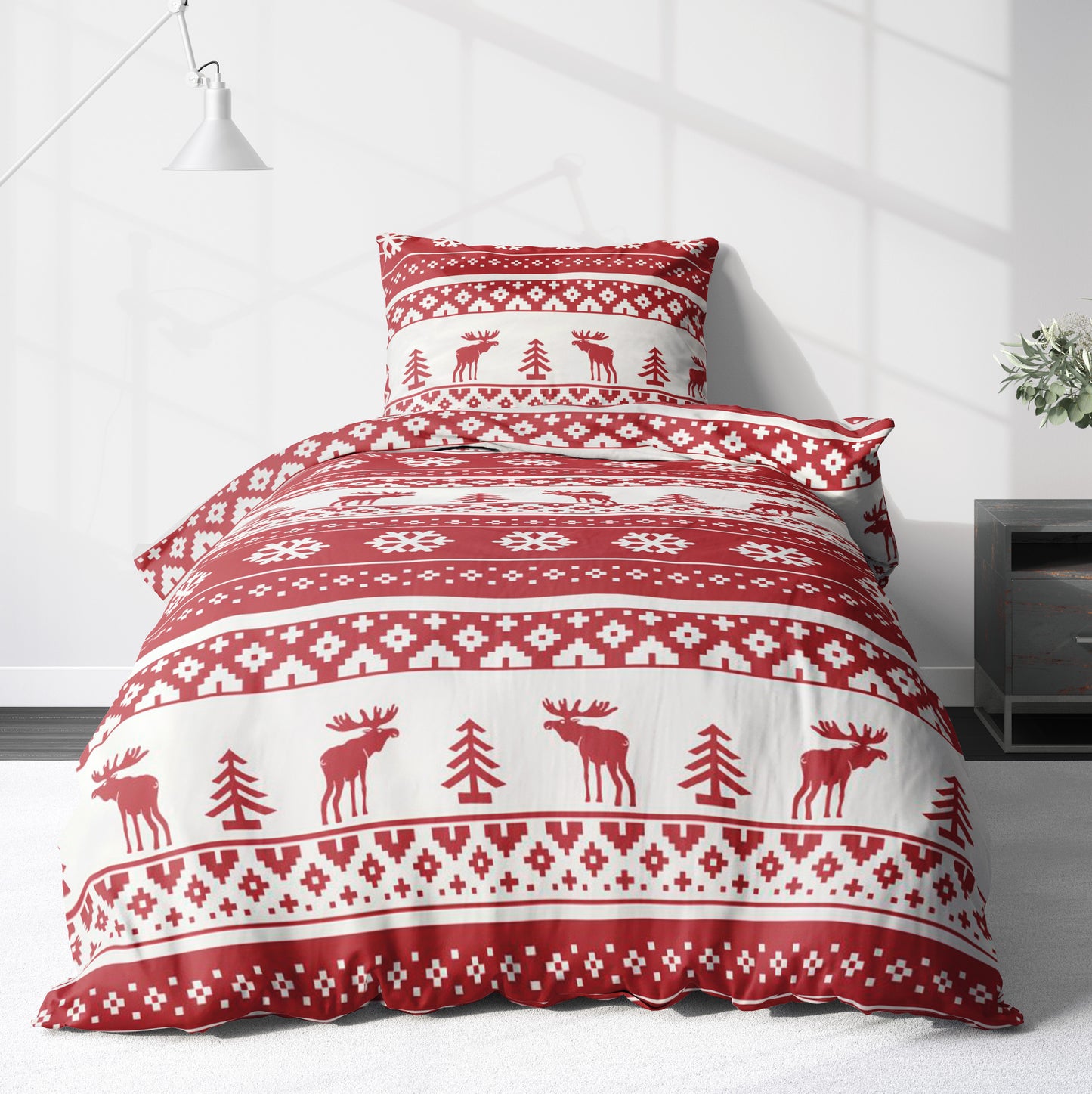 Flanell Bettwäsche-Set Weihnachtsbettwäsche in Rot Weiß