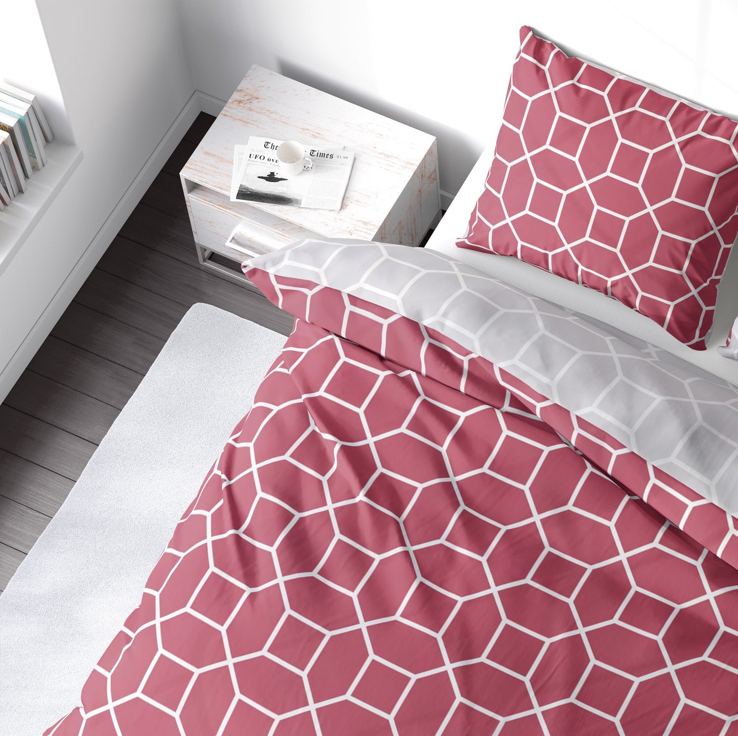 Biber Bettwäsche-Set Kariert in Beere Silber Wendebettwäsche