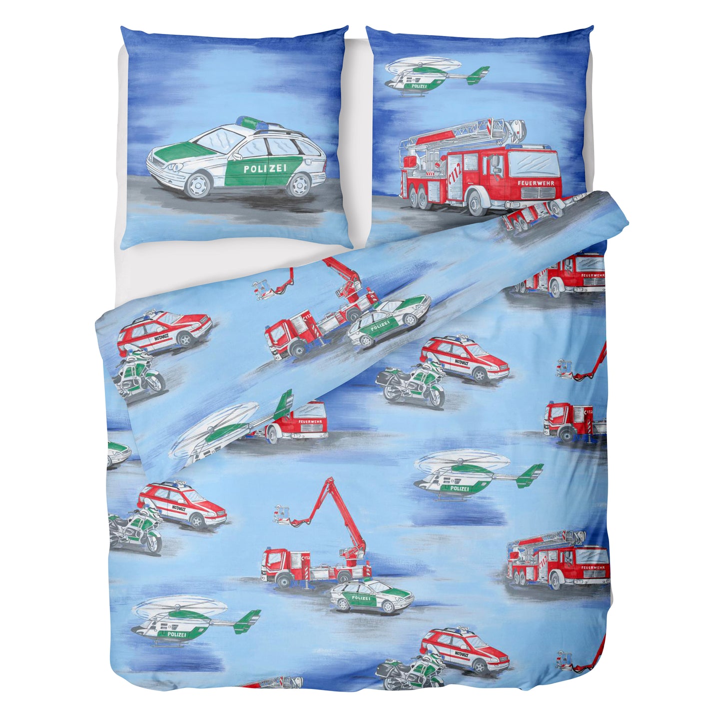 Biber Bettwäsche-Set 135x200cm Polizei / Feuerwehr in Blau
