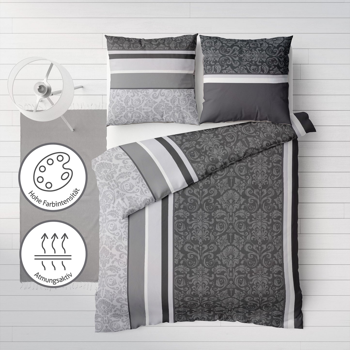 Biber Bettwäsche-Set Ornamente Brokat in Anthrazit