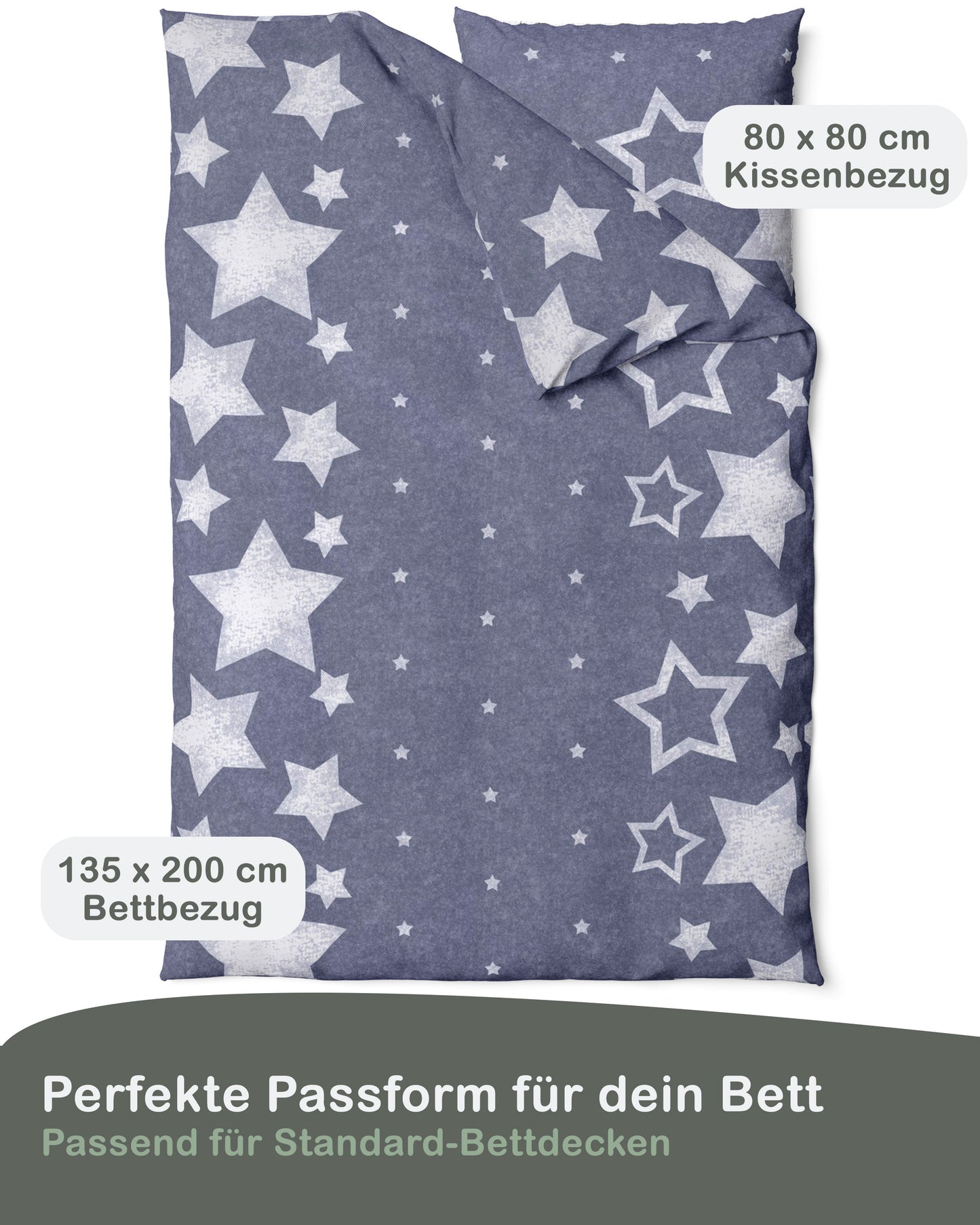 Biber Bettwäsche-Set 135x200cm Sterne Motiv in Navyblau