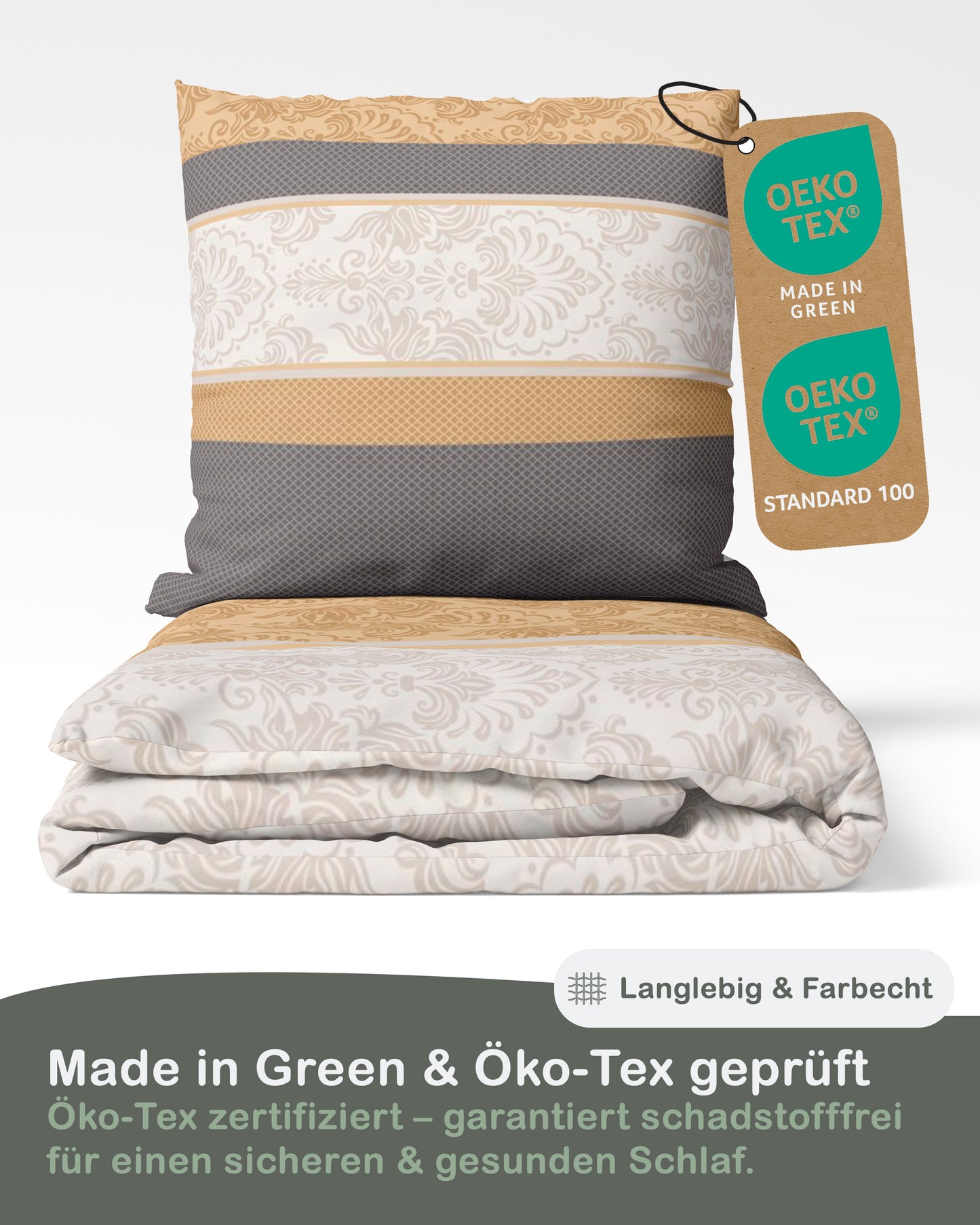Biber Bettwäsche-Set 135x200cm Paisley in Creme Anthrazit