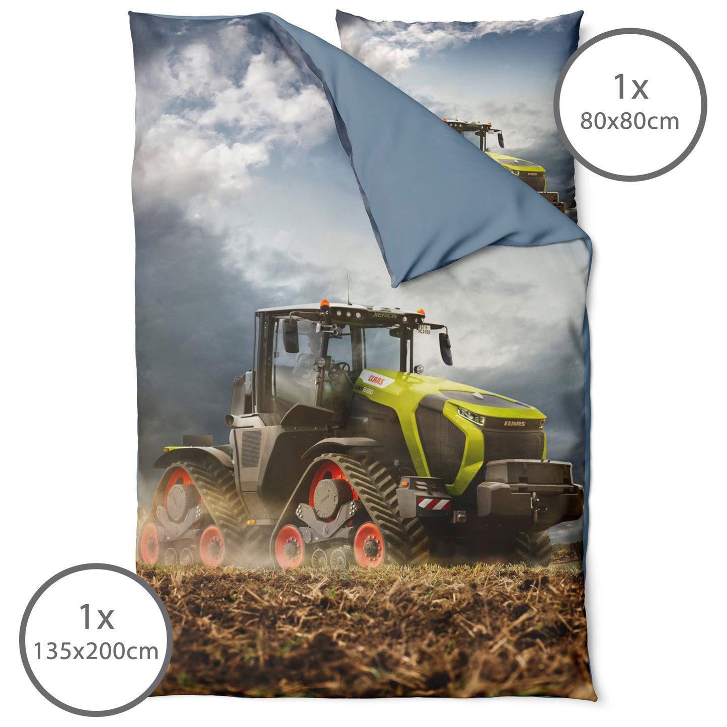 Claas XERION Bettwäsche-Set 135x200cm Traktor Motiv in Blau