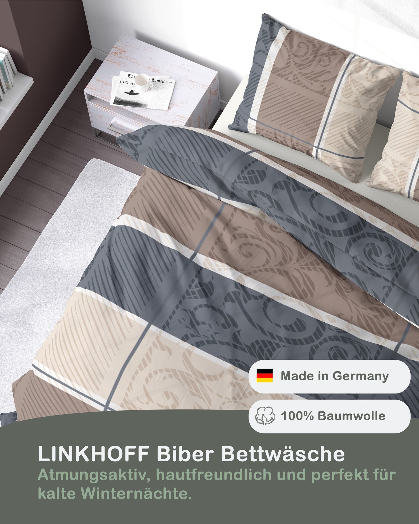 Biber Bettwäsche-Set Paisley in Taupe Beige