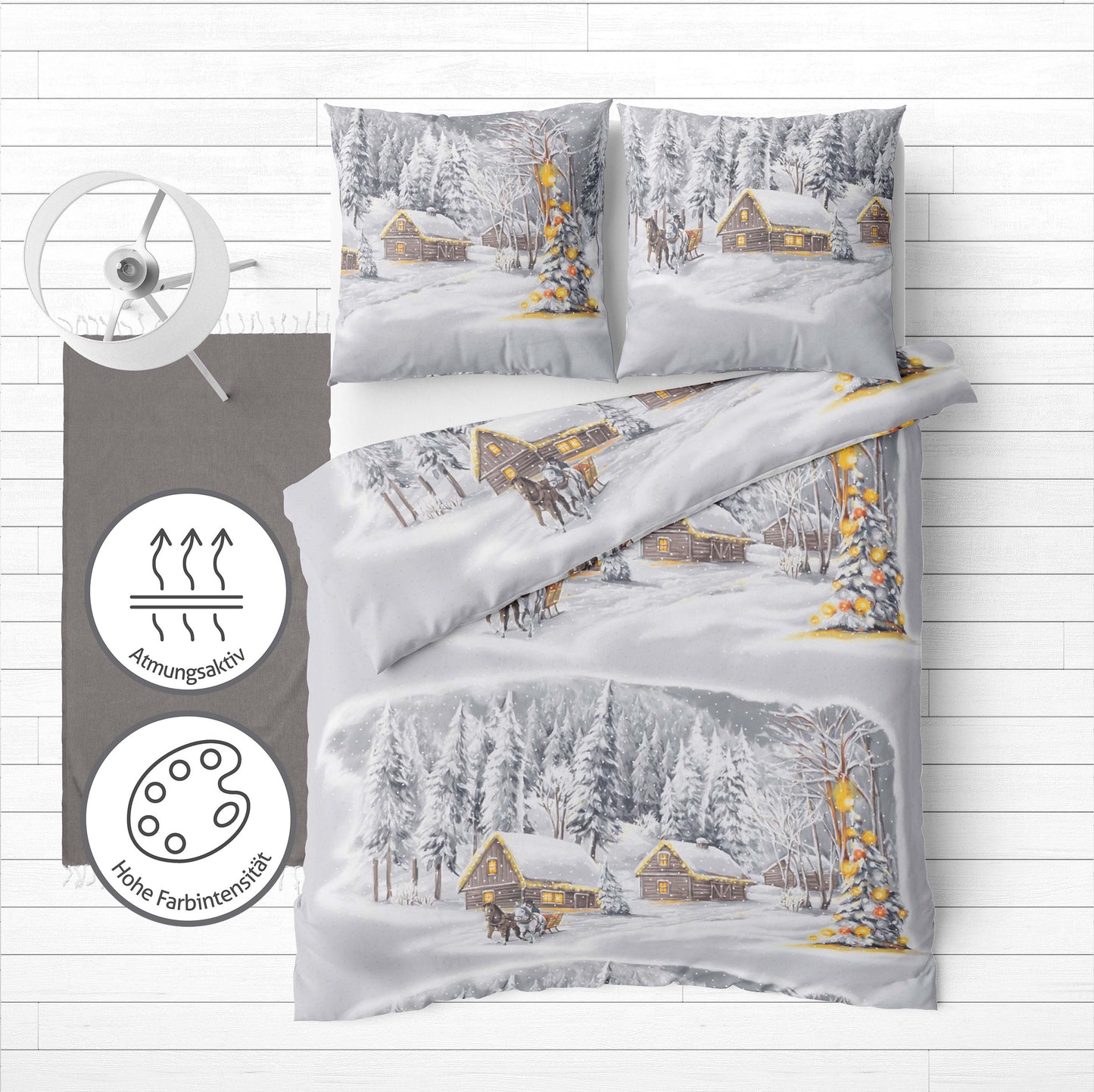 Biber Bettwäsche-Set Winterlandschaft in Grau Winterbettwäsche