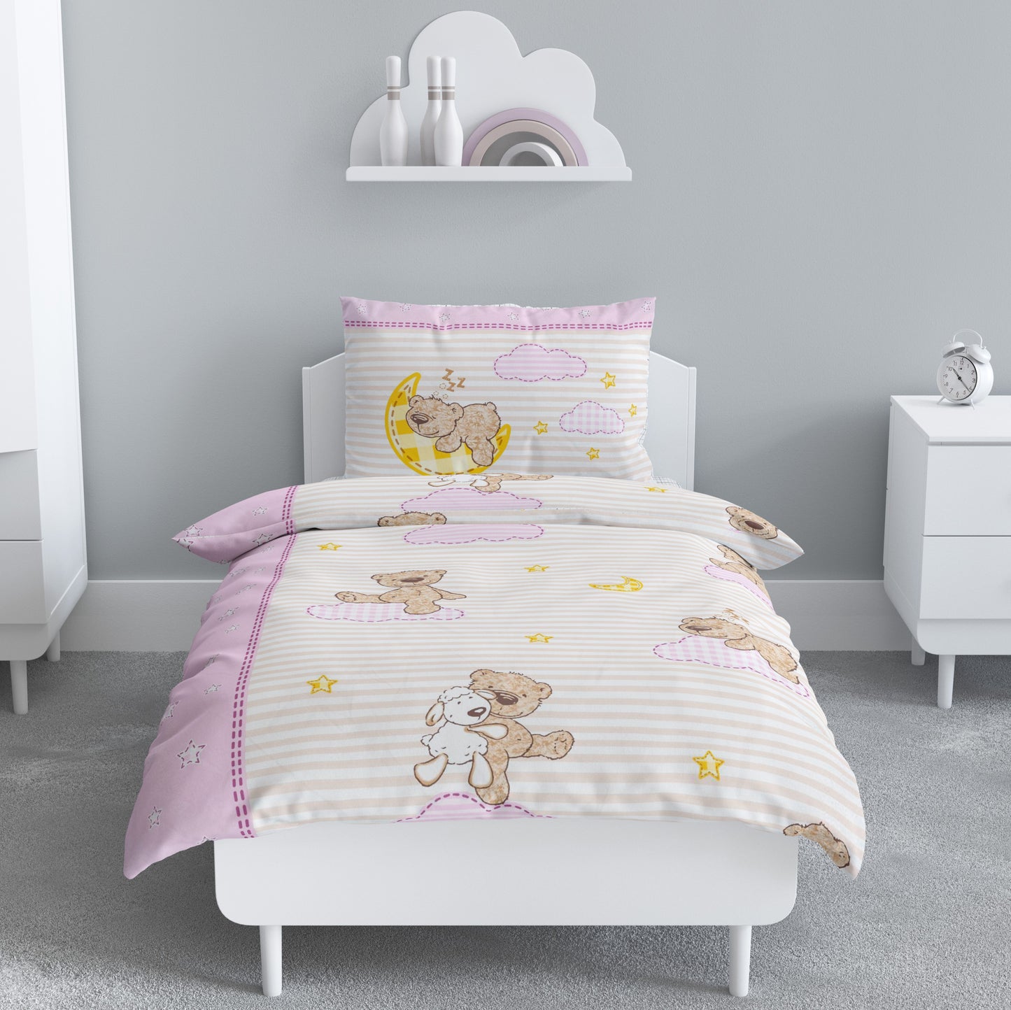 Biber Bettwäsche-Set 100x135cm Teddy in Rosa