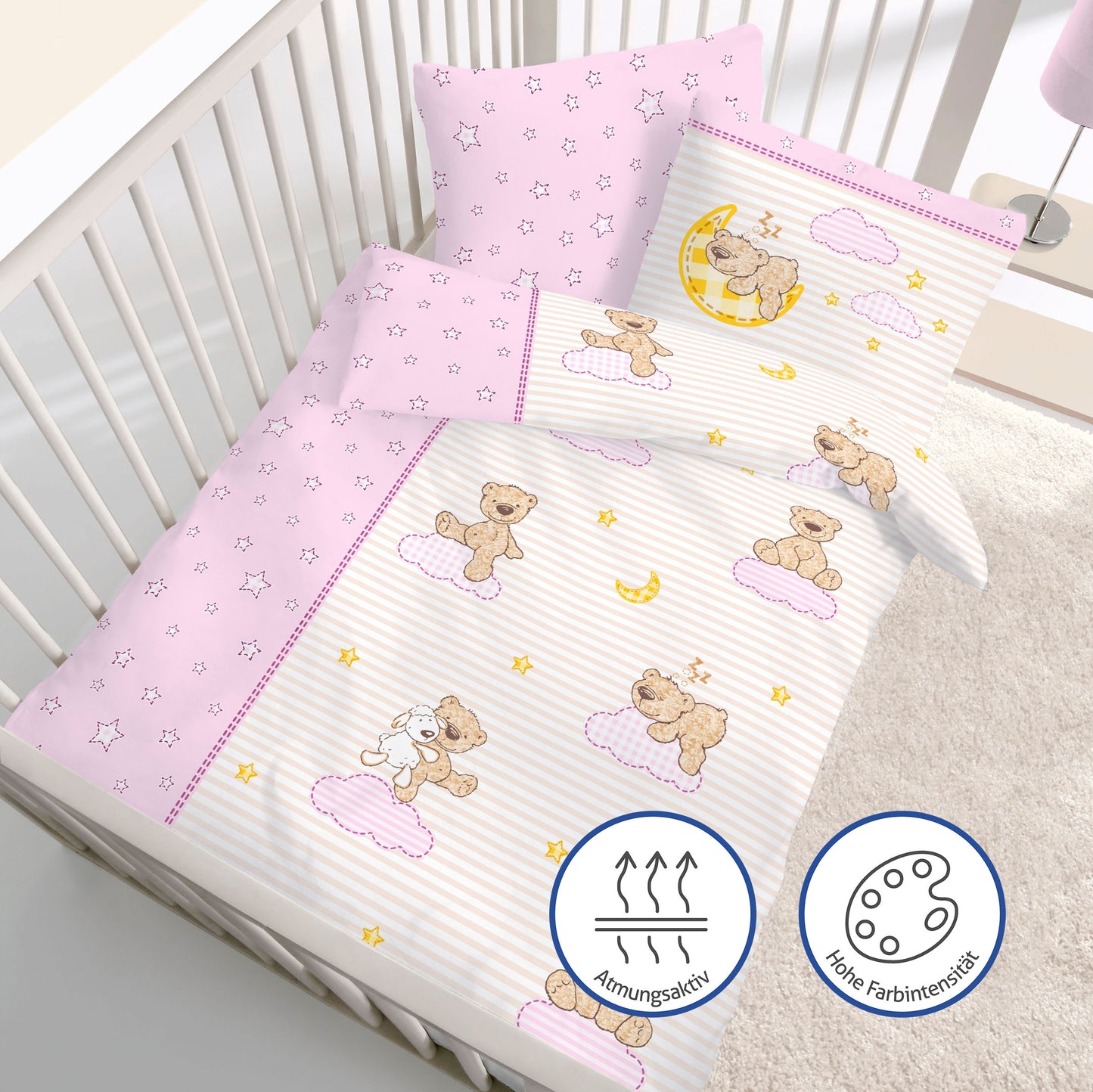 Biber Bettwäsche-Set 100x135cm Teddy in Rosa