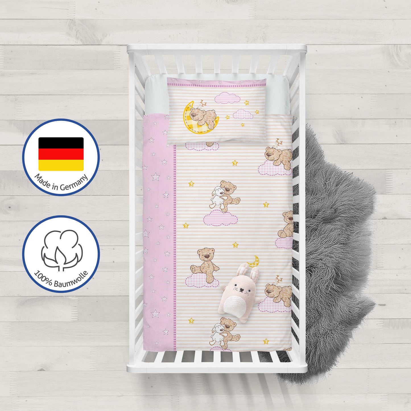 Biber Bettwäsche-Set 100x135cm Teddy in Rosa