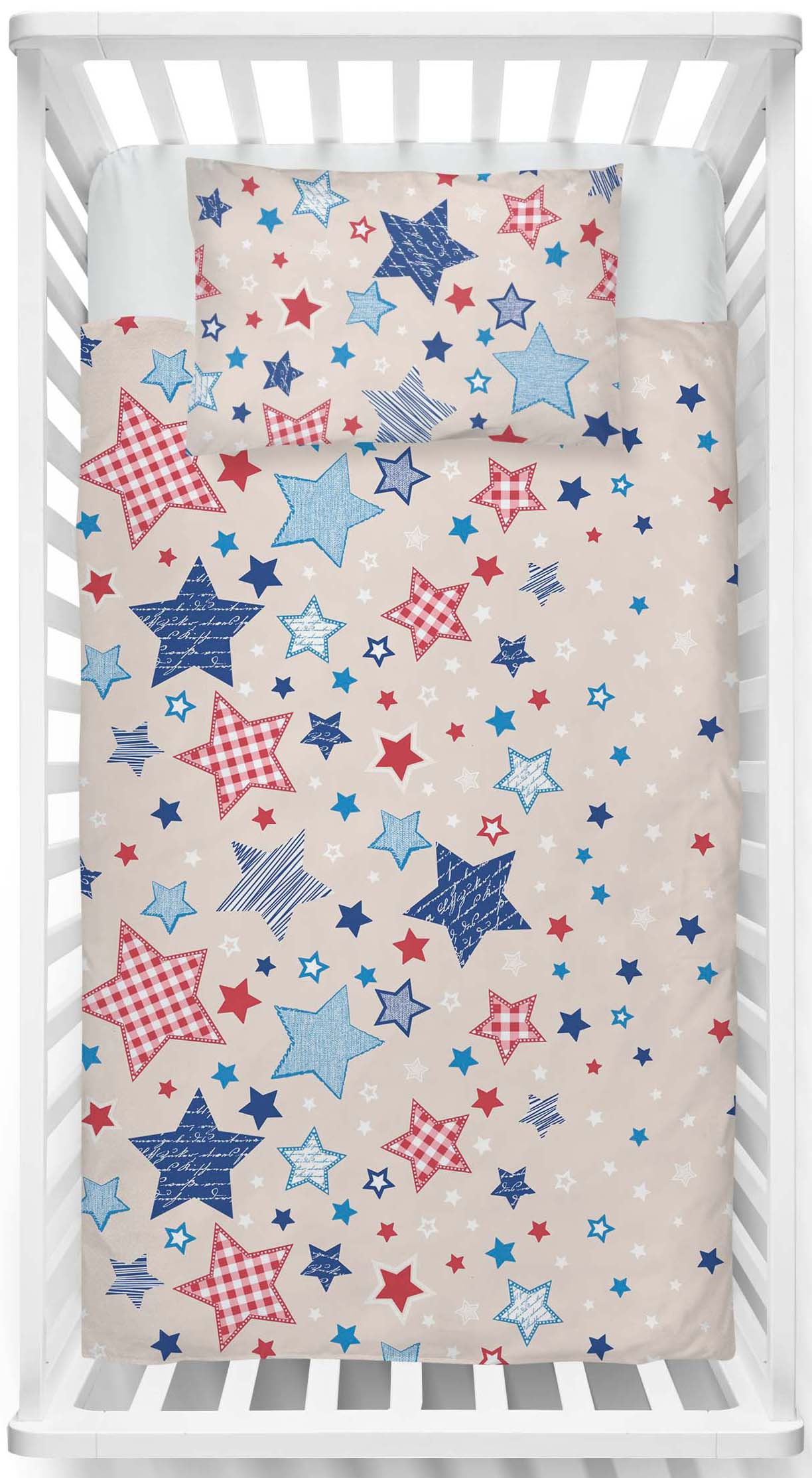 Biber Bettwäsche-Set 100x135cm Sterne in Beige Blau – LINKHOFF
