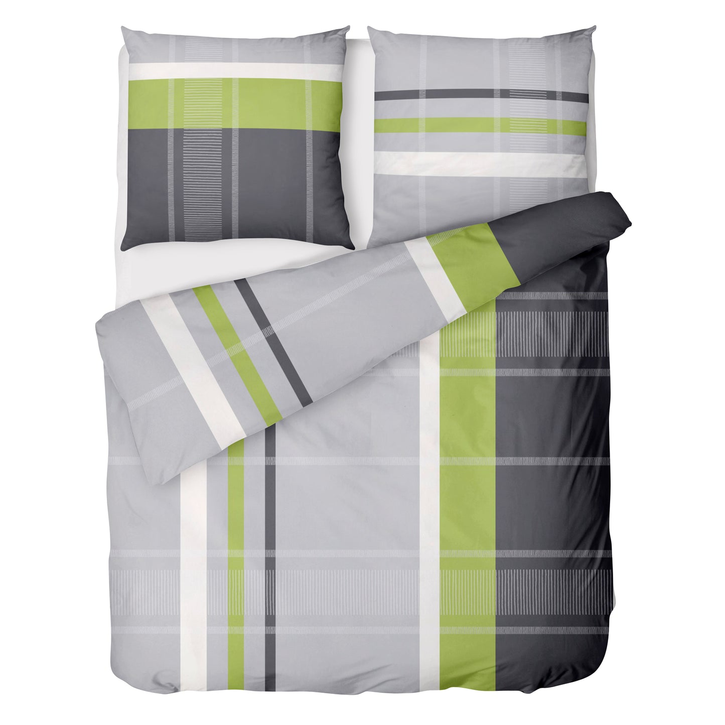 Biber Bettwäsche-Set 135x200cm Streifen in Grün Grau
