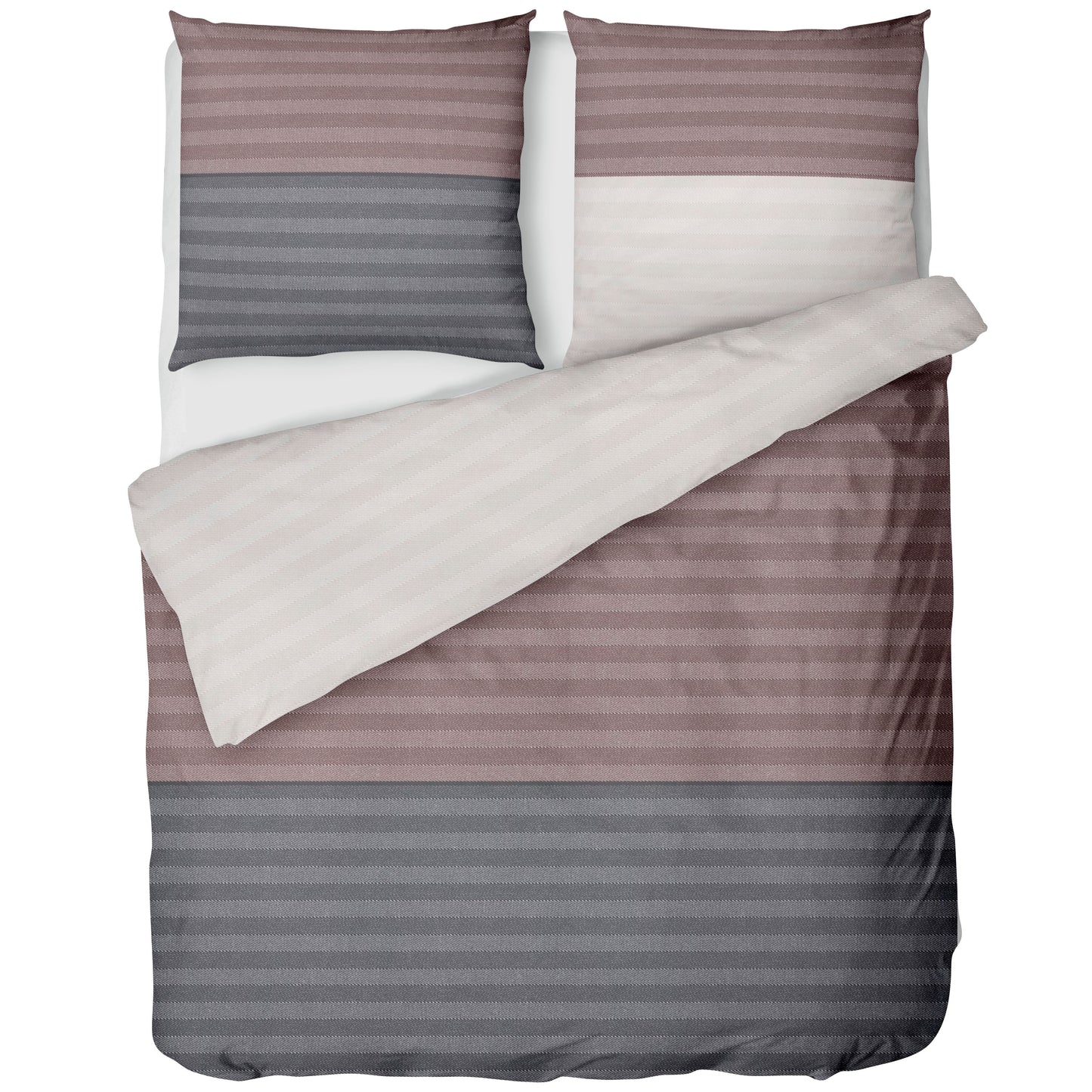 Biber Bettwäsche-Set 135x200cm Querstreifen in Beige Braun
