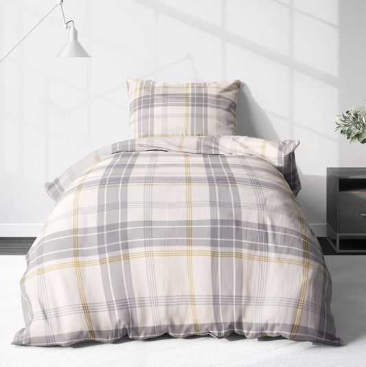 Biber Bettwäsche-Set Naturfarben Kariert