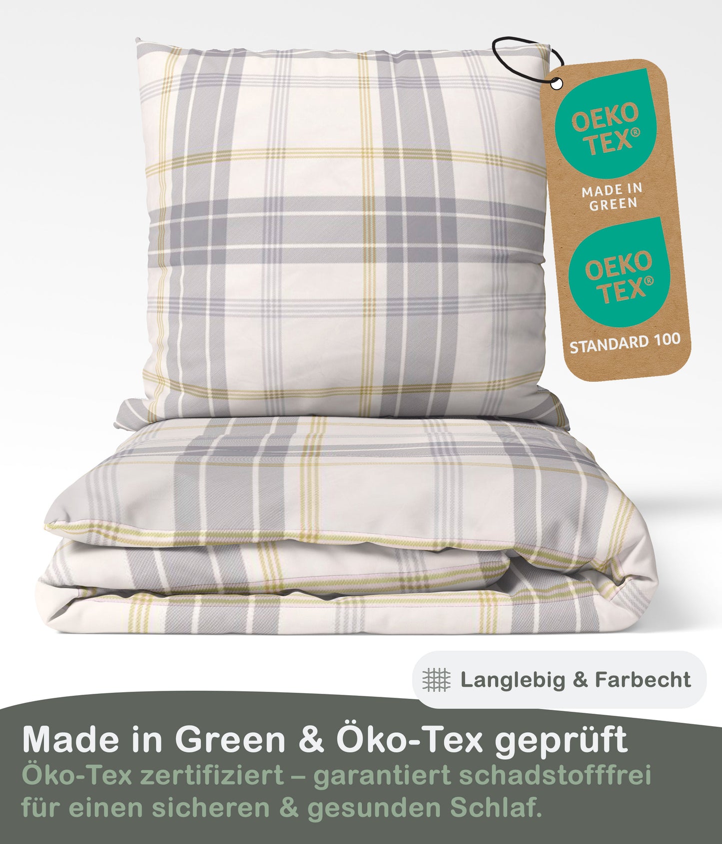 Biber Bettwäsche-Set Naturfarben Kariert