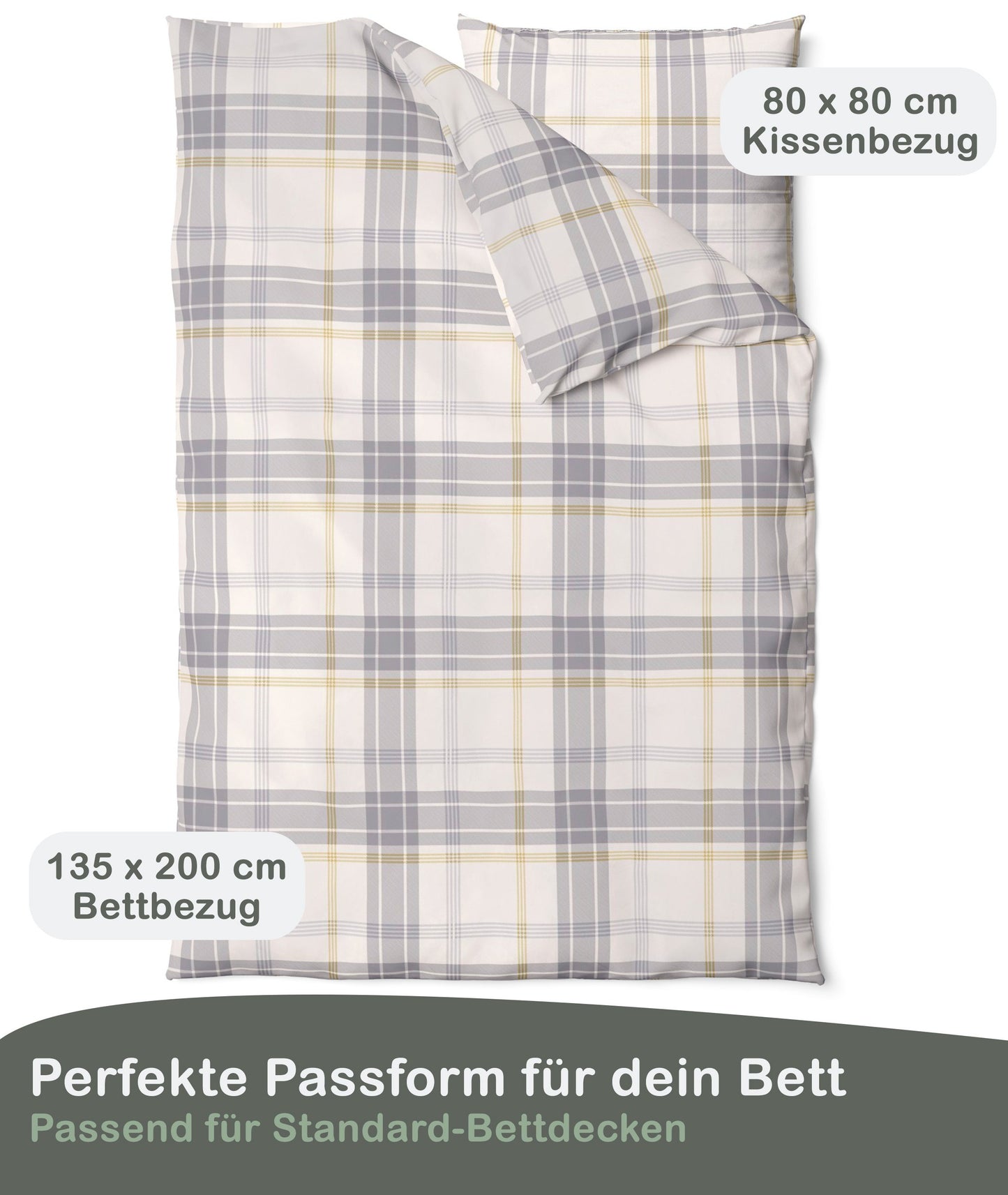 Biber Bettwäsche-Set Naturfarben Kariert