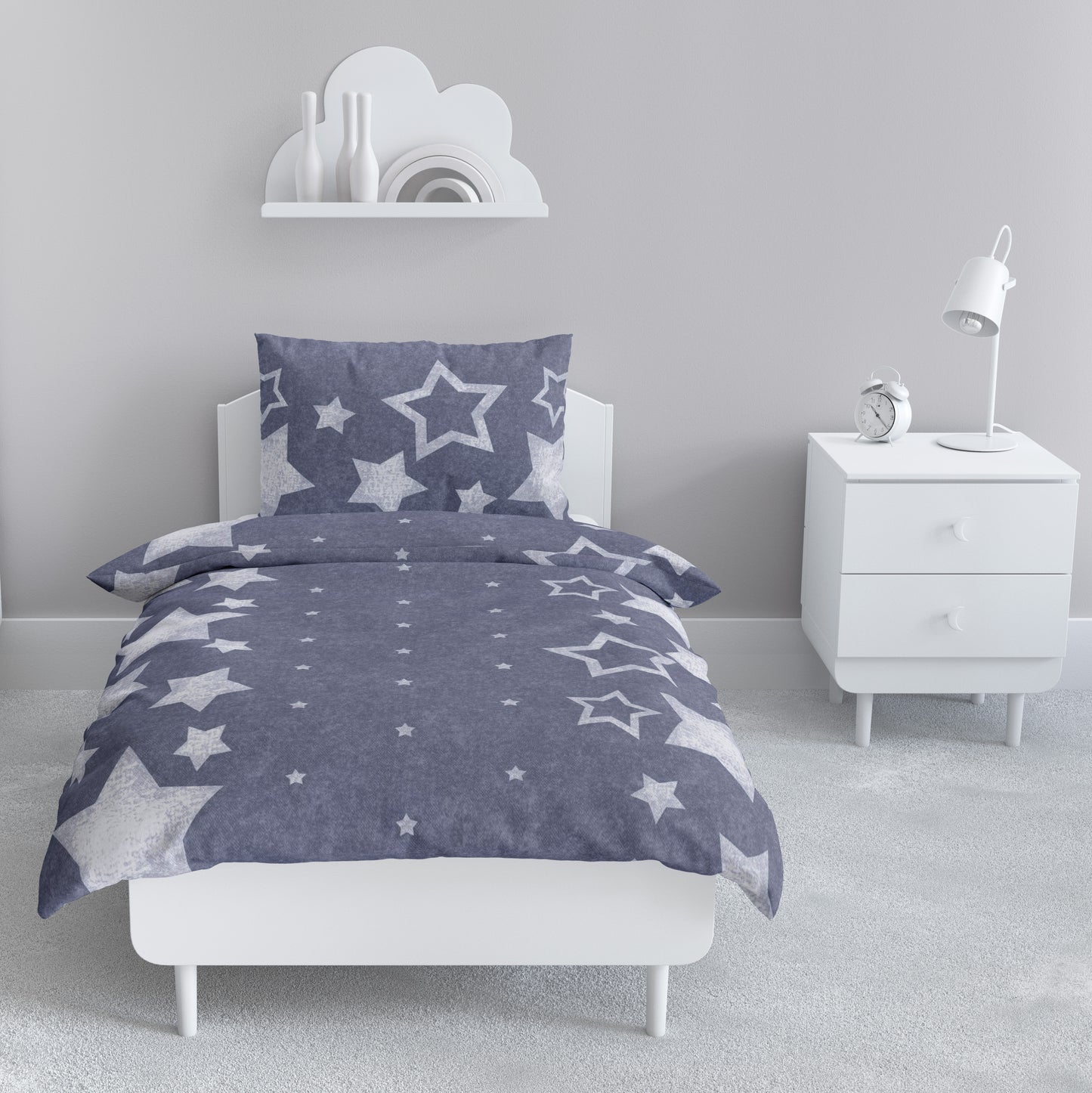 Biber Bettwäsche-Set 135x200cm Sterne Motiv in Navyblau