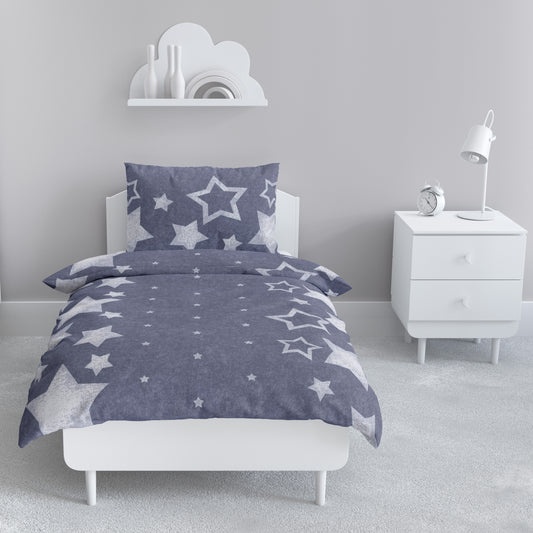 Biber Bettwäsche-Set 135x200cm Sterne Motiv in Navyblau