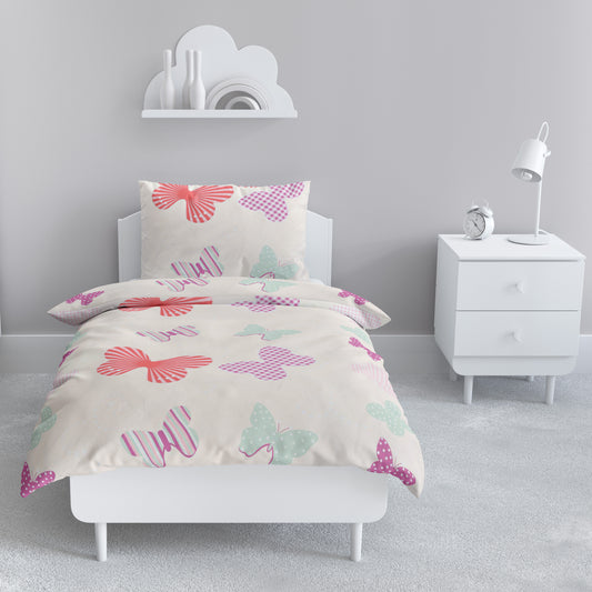 Renforce Bettwäsche-Set 135x200cm Schmetterling in Creme Rosa