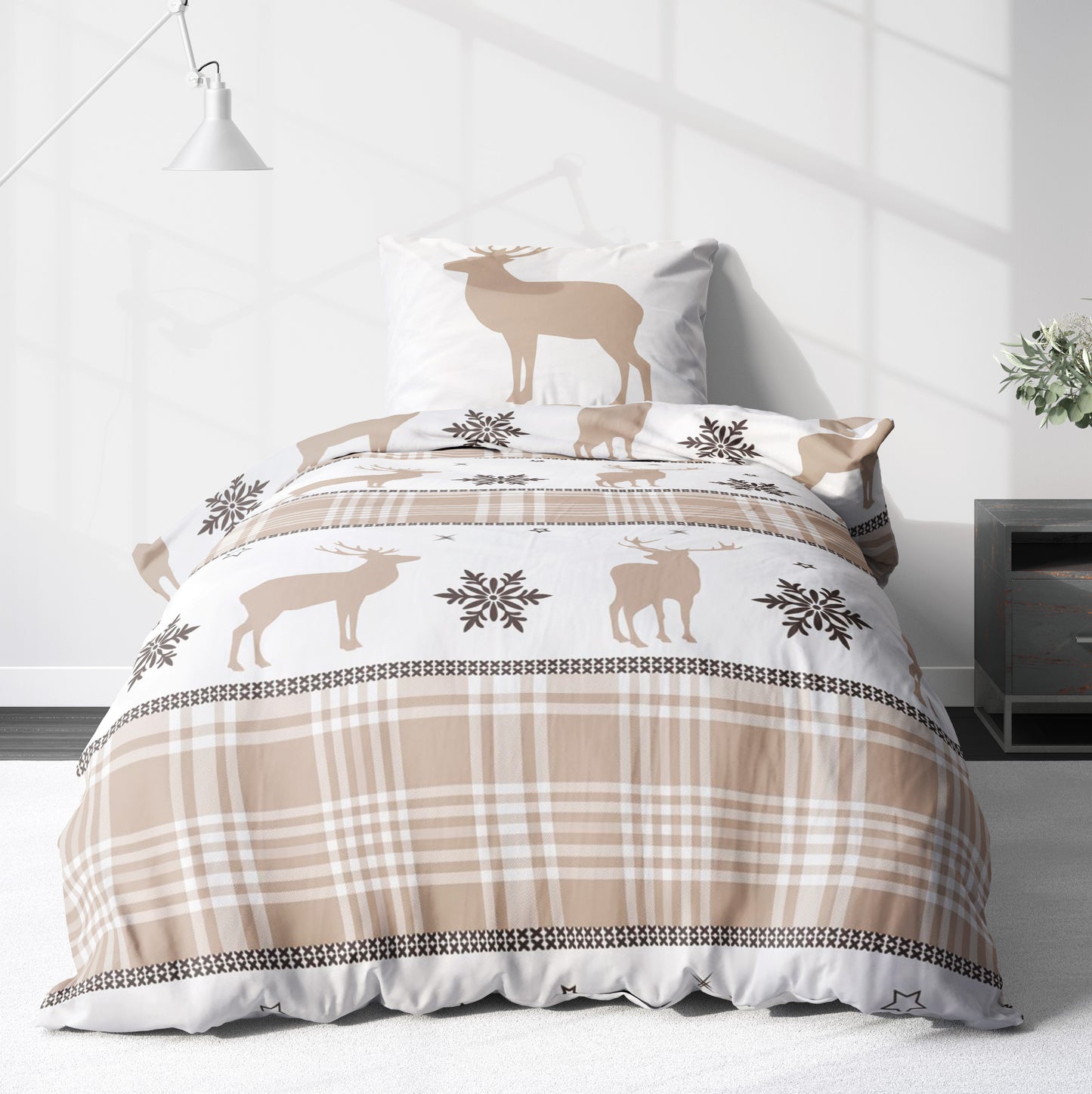 Biber Bettwäsche-Set Hirsche Weihnachten in Beige