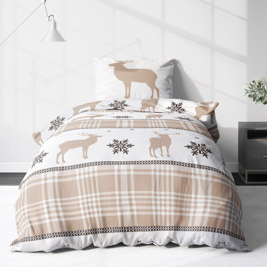 Biber Bettwäsche-Set Hirsche Weihnachten in Beige
