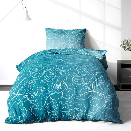 Biber Bettwäsche-Set Rankendesign Türkis Weiß