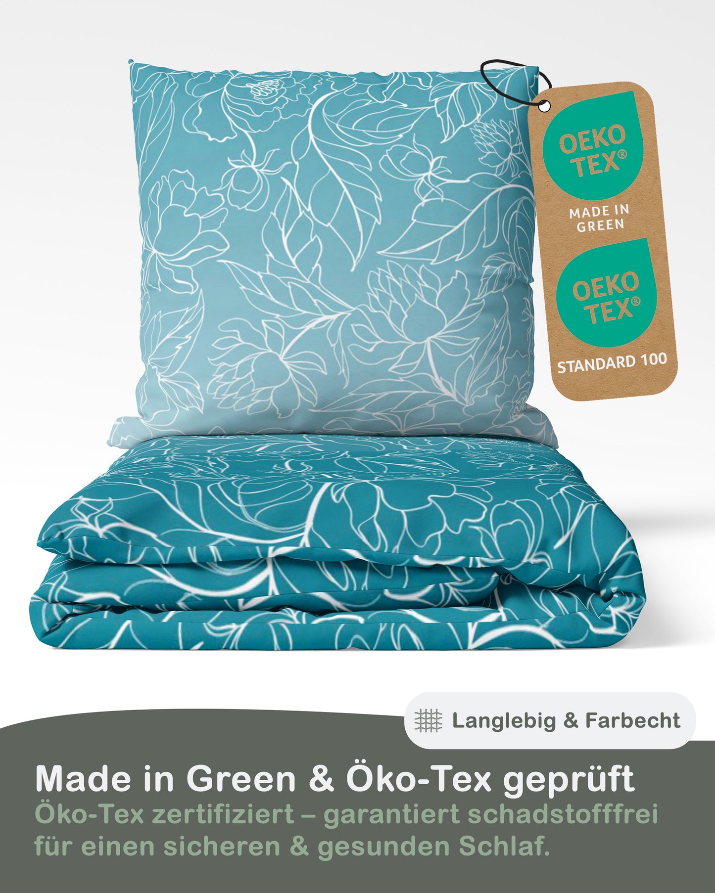 Biber Bettwäsche-Set Rankendesign Türkis Weiß