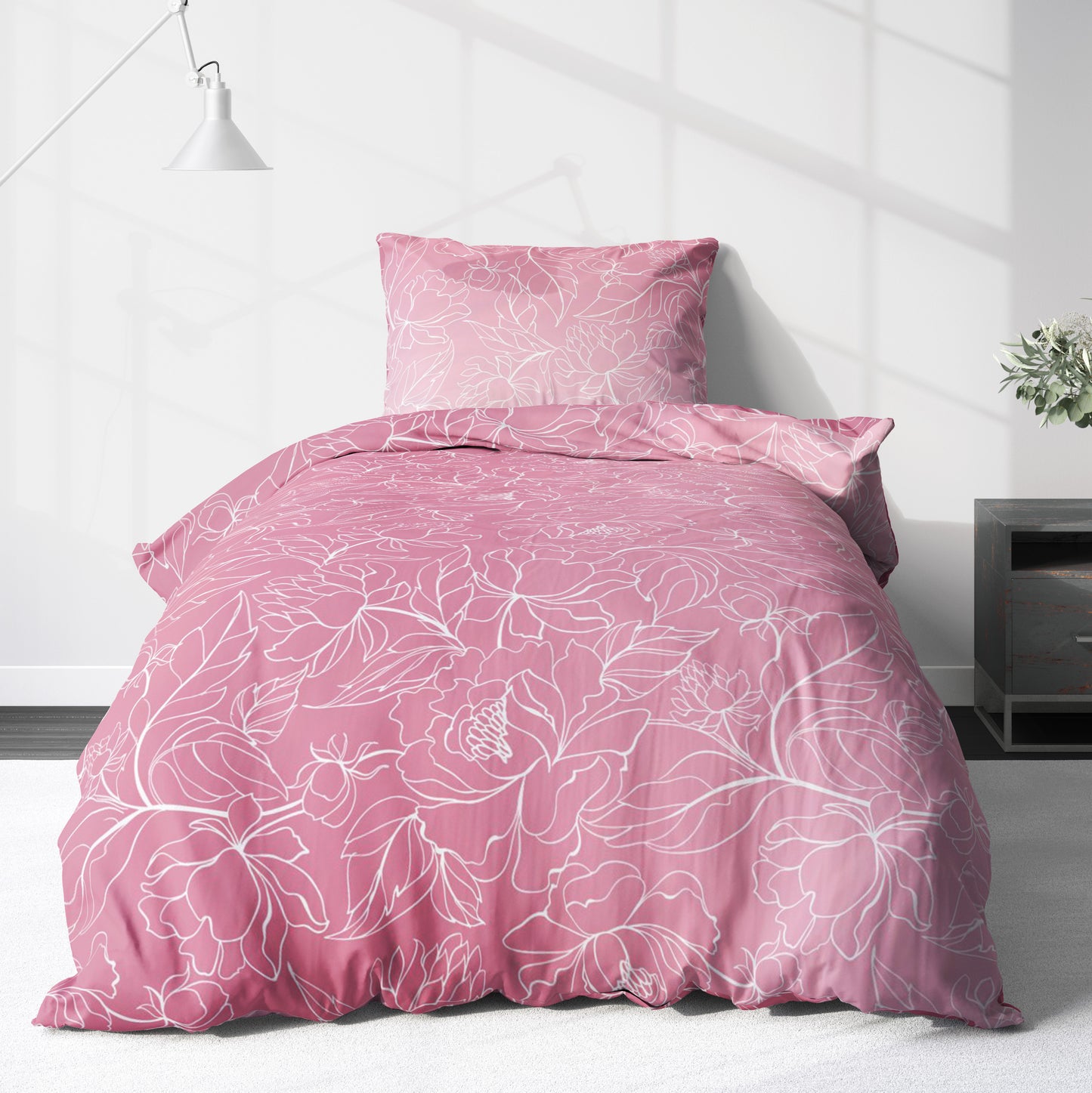 Biber Bettwäsche-Set Rankendesign Rosa Weiß