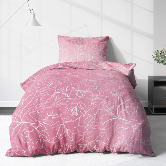 Biber Bettwäsche-Set Rankendesign Rosa Weiß