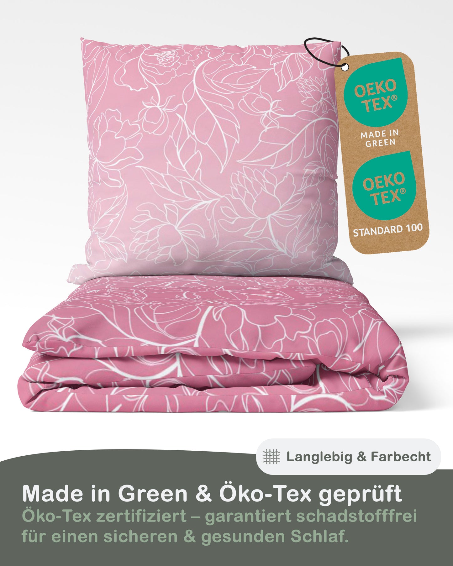 Biber Bettwäsche-Set Rankendesign Rosa Weiß