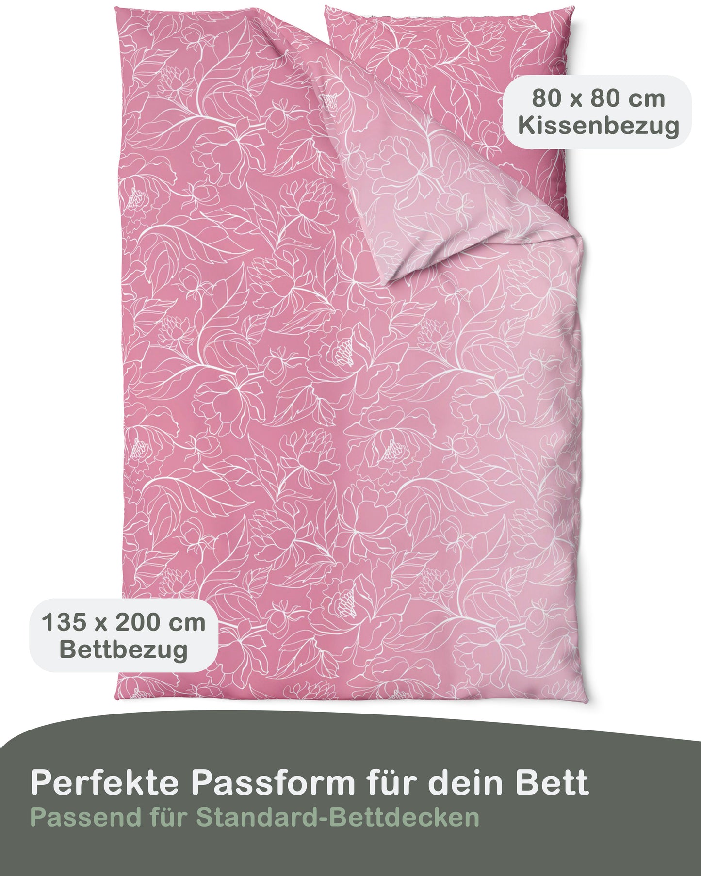 Biber Bettwäsche-Set Rankendesign Rosa Weiß