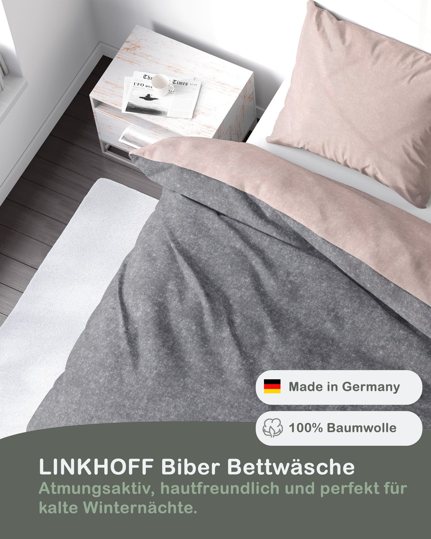 Biber Bettwäsche-Set Wendebettwäsche in Rosa Anthrazit