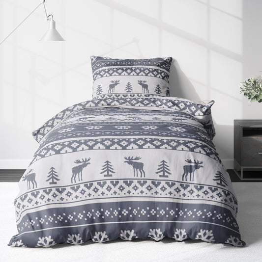 Biber Bettwäsche-Set 155x220cm Weihnachten in Grau Weiß