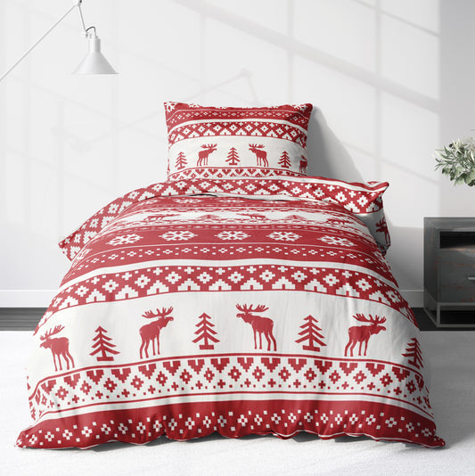 Flanell Bettwäsche-Set Weihnachtsbettwäsche in Rot Weiß