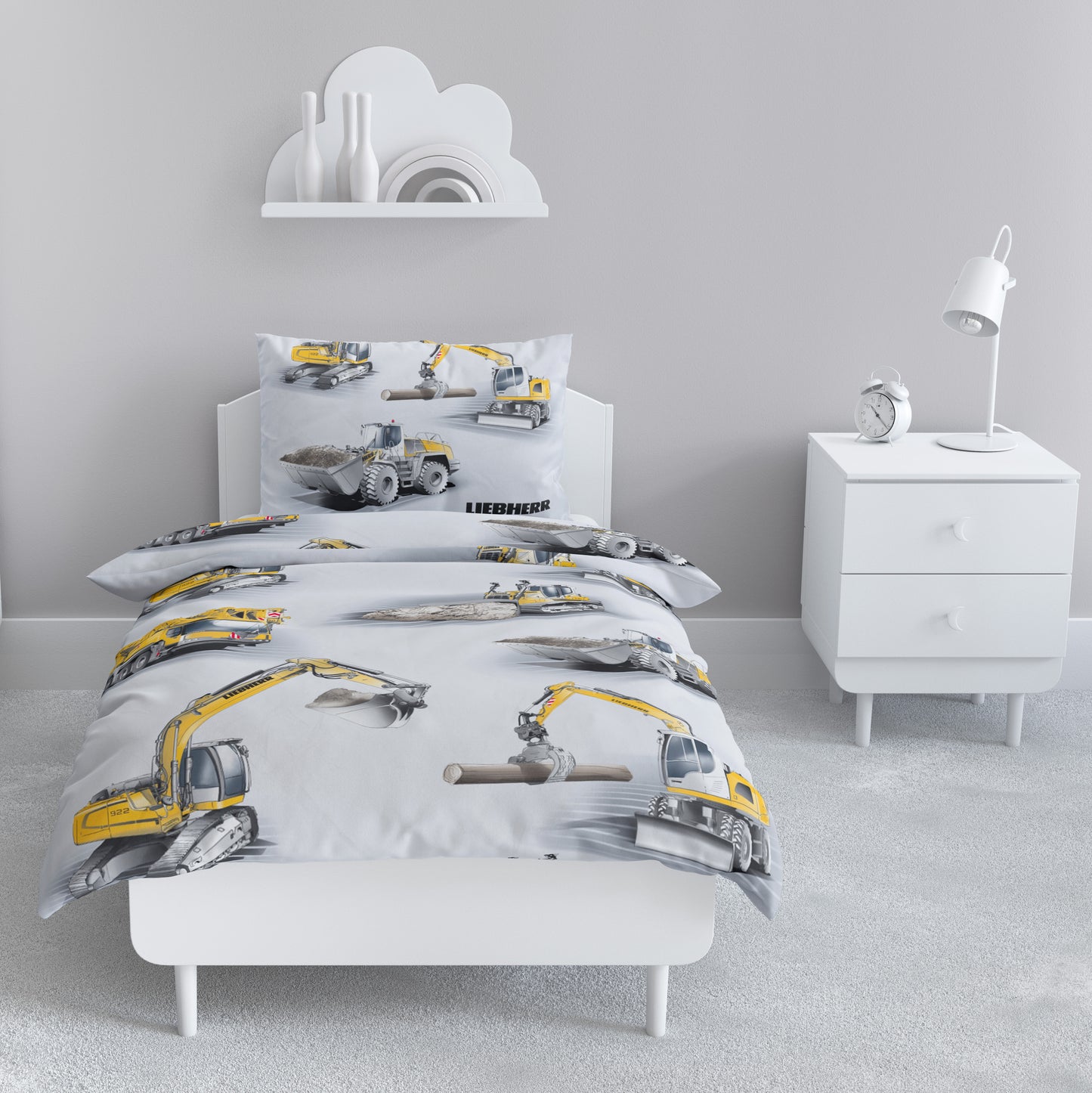 Liebherr Biber Bettwäsche-Set 135x200cm Bagger in Silber Gelb
