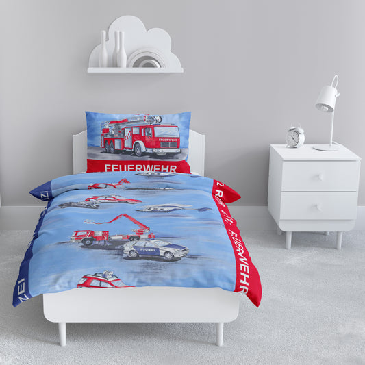Renforce Bettwäsche-Set 135x200cm Polizei - Feuerwehr in Blau