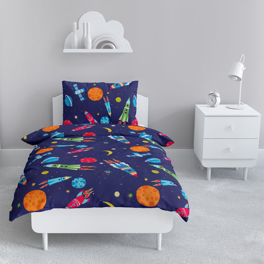 Renforce Bettwäsche-Set 135x200cm Astronaut in Navy Blau