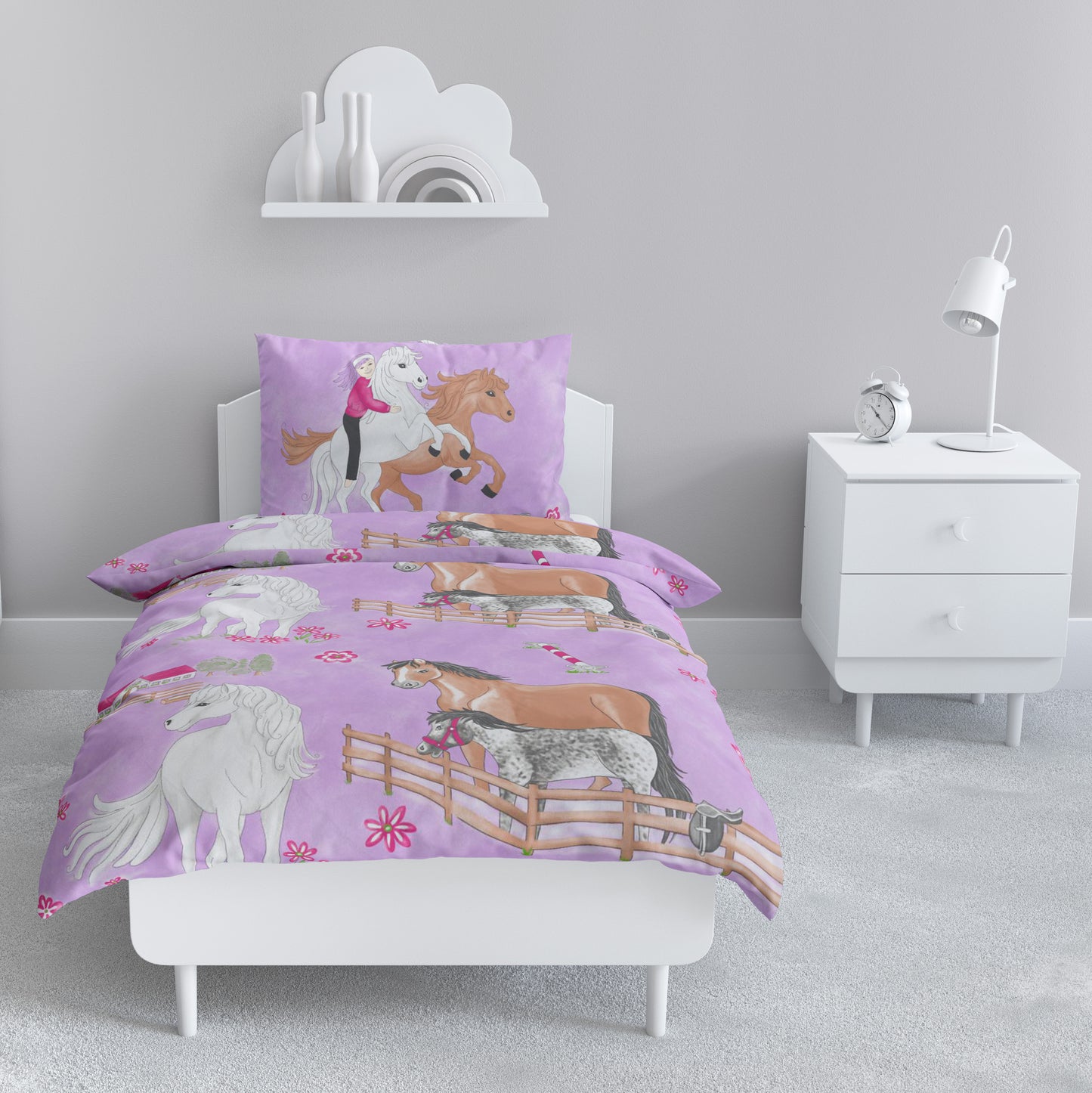 Renforce Bettwäsche-Set 135x200cm Pferde in Rosa