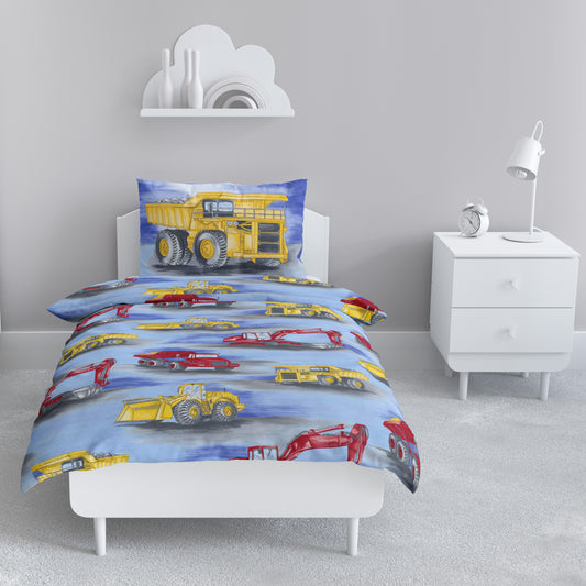 Renforce Bettwäsche-Set 135x200cm Bagger in Blau