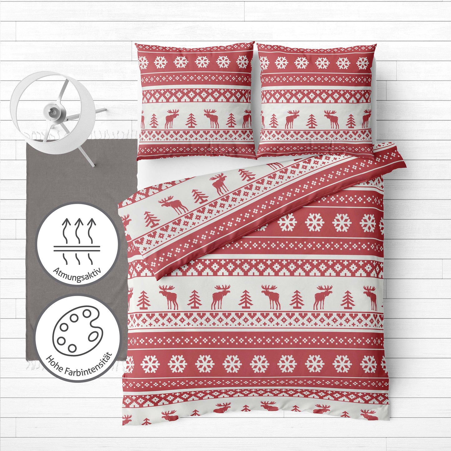 Flanell Bettwäsche-Set Weihnachtsbettwäsche in Rot Weiß