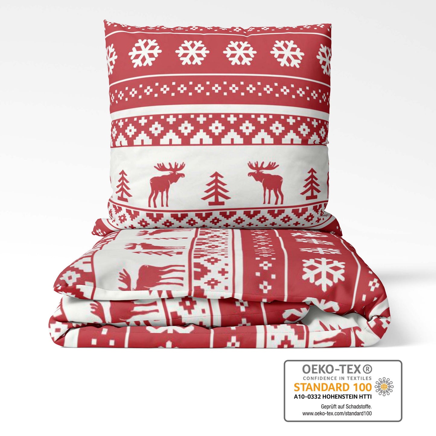 Flanell Bettwäsche-Set Weihnachtsbettwäsche in Rot Weiß