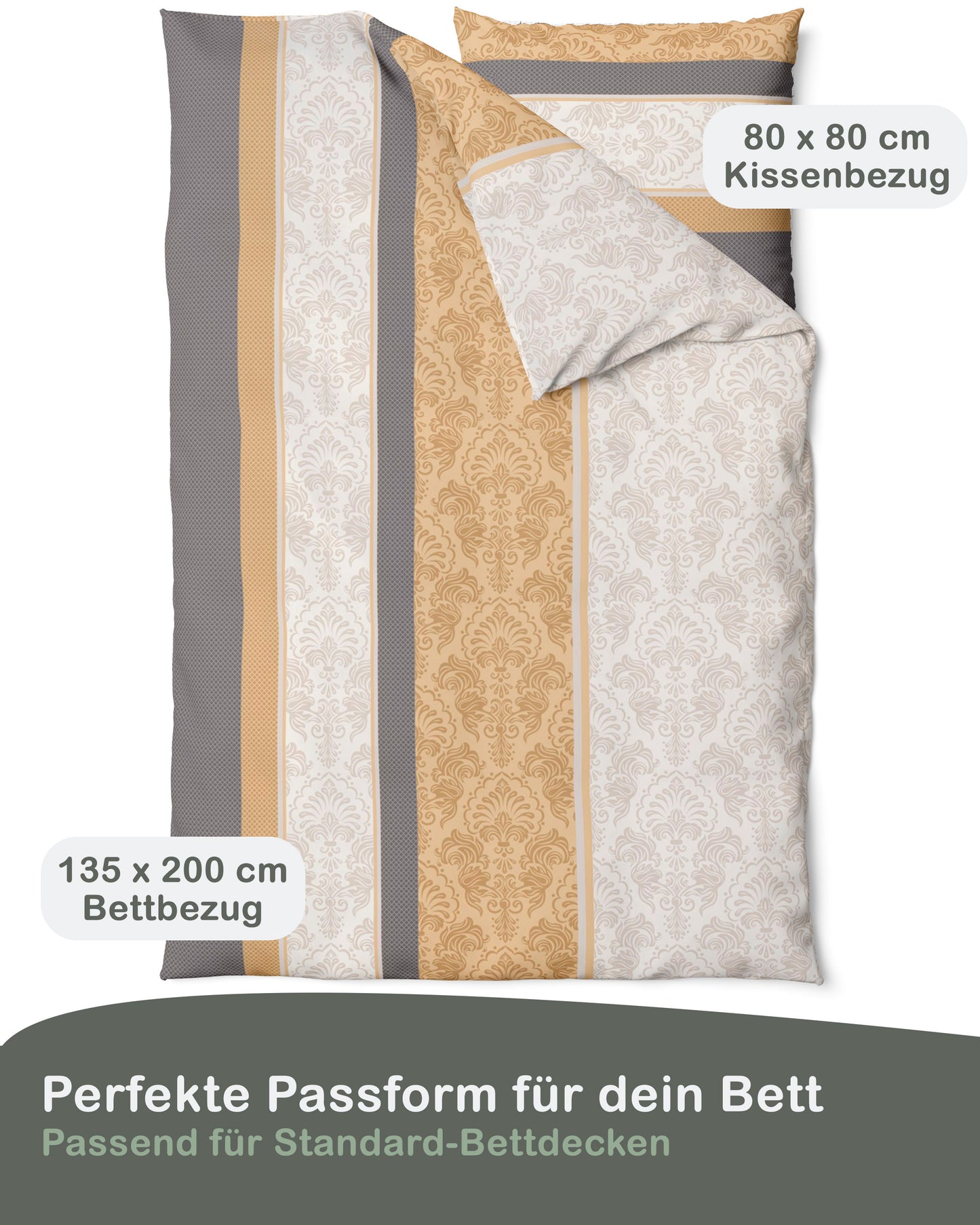 Biber Bettwäsche-Set 135x200cm Paisley in Creme Anthrazit