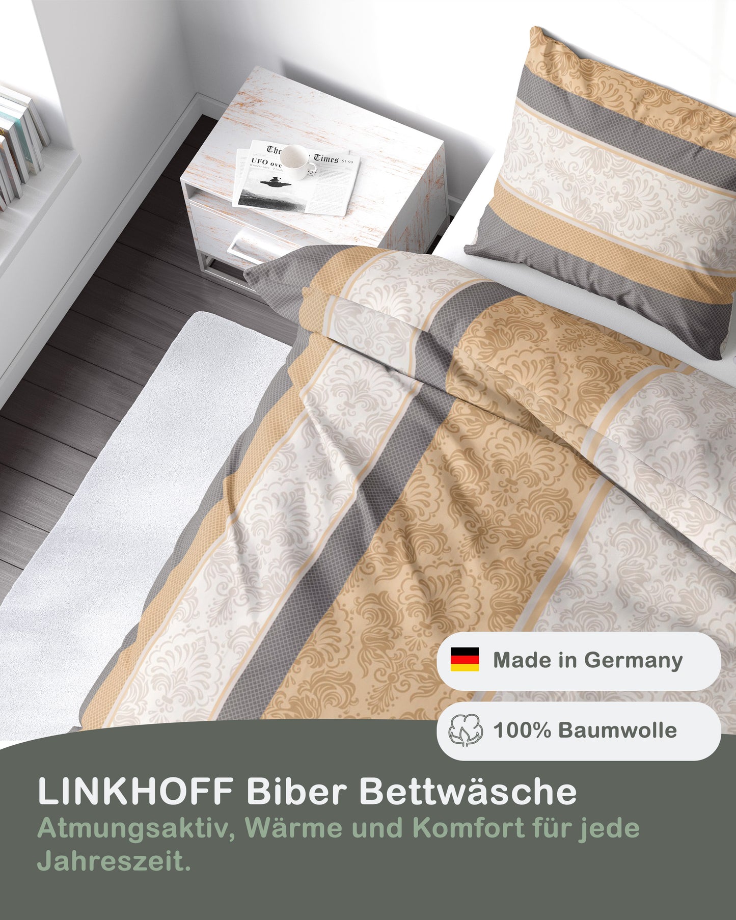 Biber Bettwäsche-Set 135x200cm Paisley in Creme Anthrazit