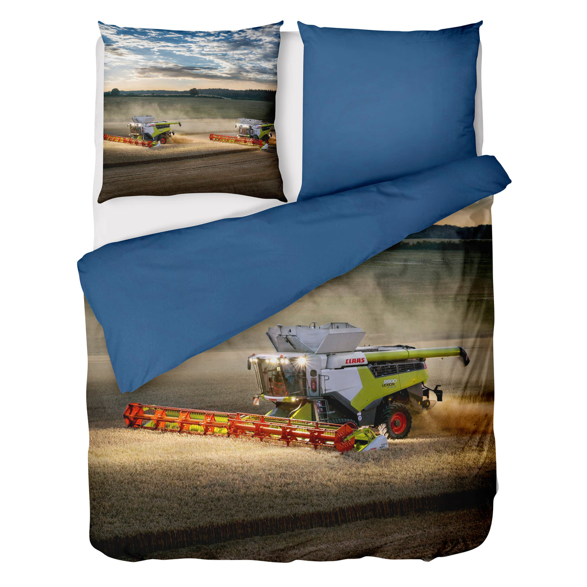 Claas Lexion Bettwäsche-Set 135x200cm Mähdrescher Motiv in Blau