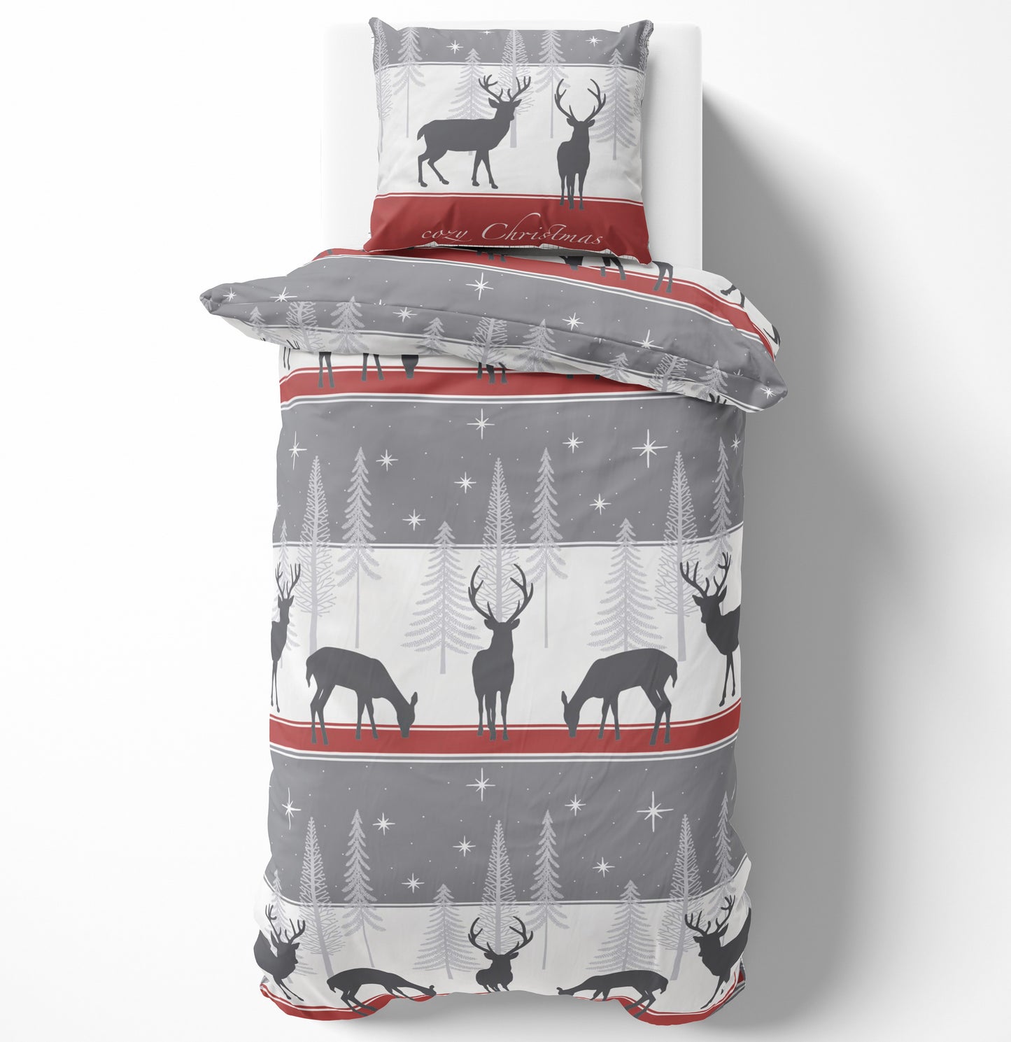 Biber Bettwäsche-Set Cozy Christmas in Grau Rot Weihnachtsbettwäsche