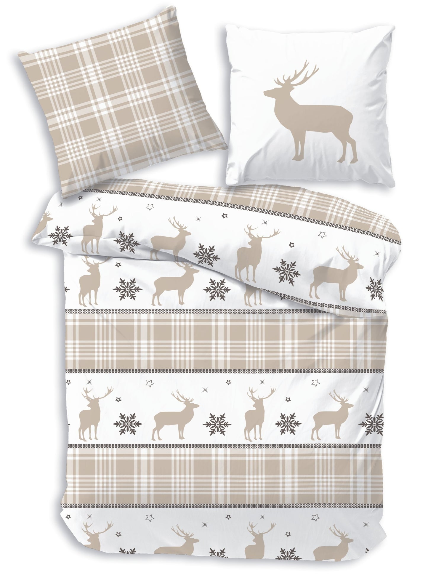 Biber Bettwäsche-Set Hirsche Weihnachten in Beige