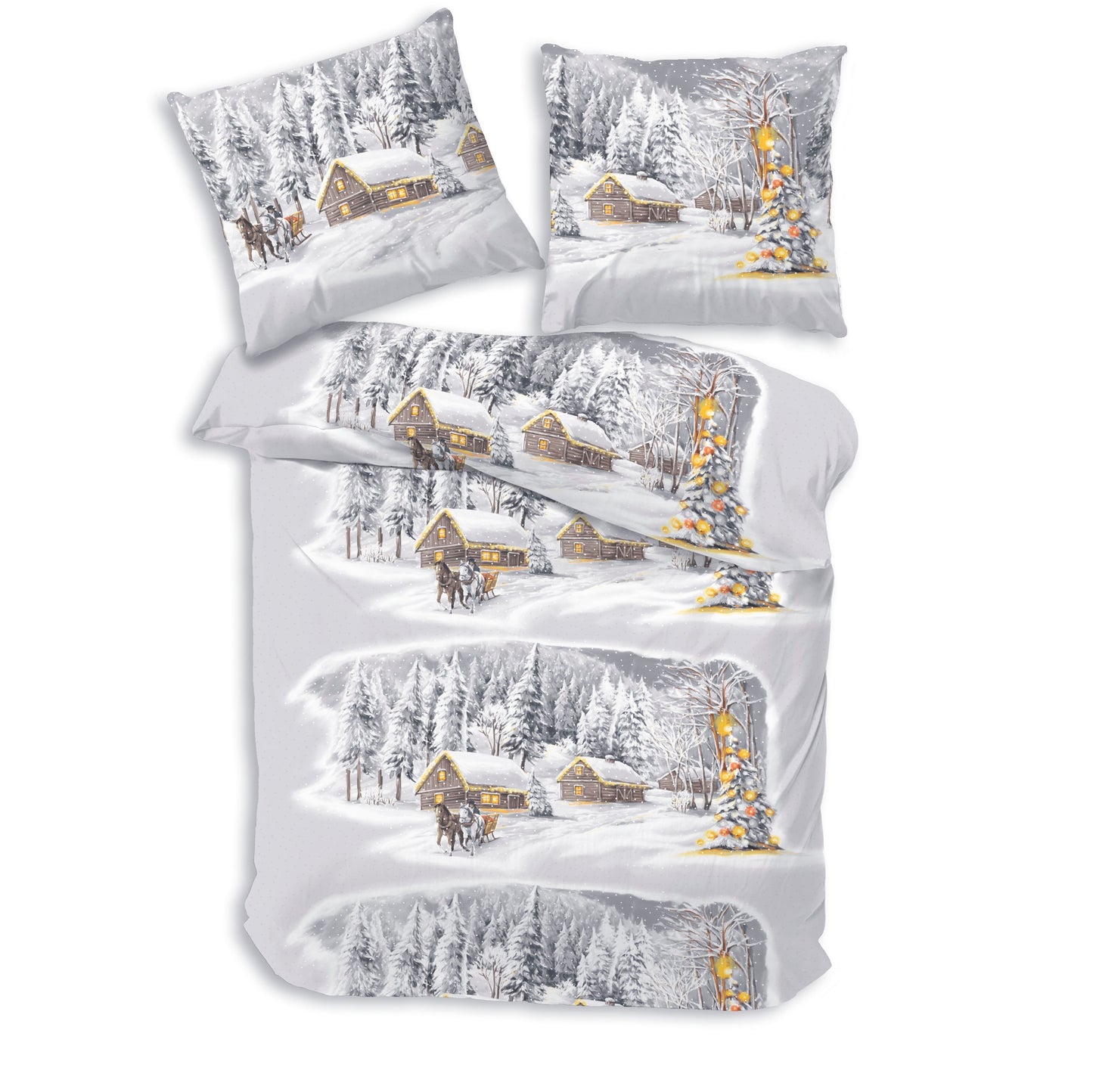 Biber Bettwäsche-Set Winterlandschaft in Grau Winterbettwäsche