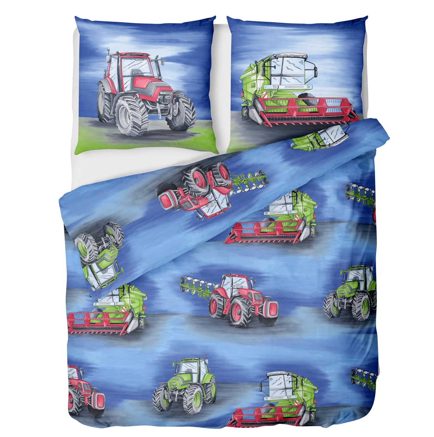 Biber Bettwäsche-Set 135x200cm Traktor - Mähdrescher in Blau